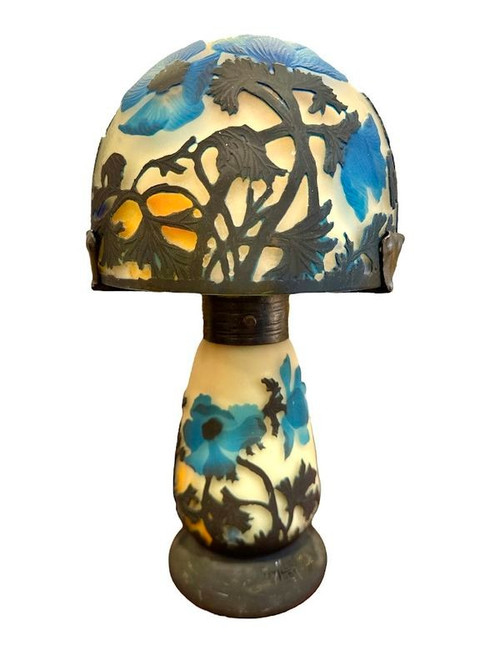 Muller Frères Lunéville Lampe Champignon "Anémones Bleues"