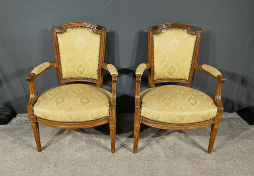 Pair of Cabriolet Armchairs in Solid Beech, Louis XVI style – Late 19th century