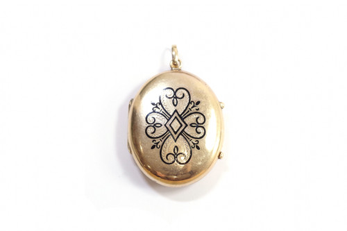 Enameled Swiss antique locket in 14k gold, victorian enamel locket pendant, christian pendant