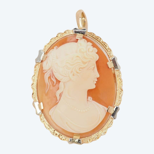 Pendant-brooch in yellow gold and cameo