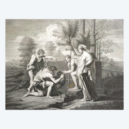 Etching Neoclassical Engraving After Poussin 19th C Old Print