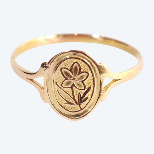 French Victorian pansy ring in 18k gold, Regional ring, Poitou, pansy flower, French regional ring