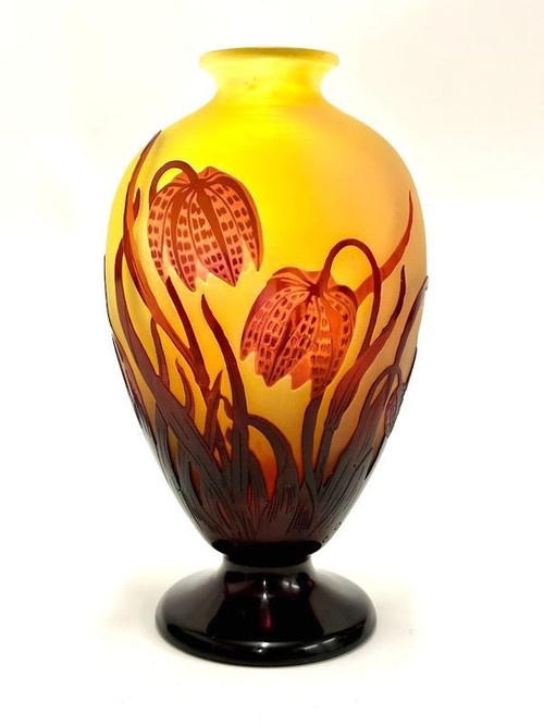 Emile Gallé Vase „Aux Fritillaries Perlhuhn“