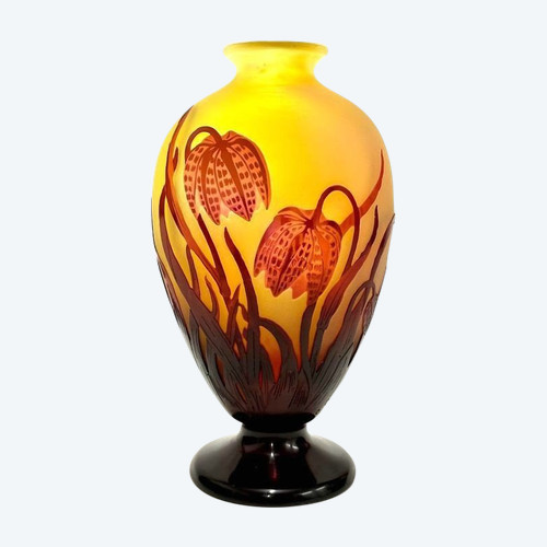 Emile Gallé Vase „Aux Fritillaries Perlhuhn“