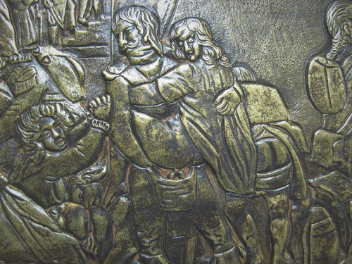 BRONZE PLAQUE REPRESENTING AN EROTIC SCENE, SOLDIERS OF THE GRAND ARMY, 19th CENTURY.