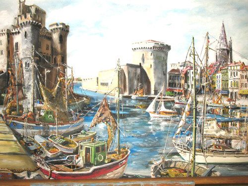 Hafen von La Rochelle, signiert von G.J. Miane, Öl auf Tafel, 20. Jahrhundert