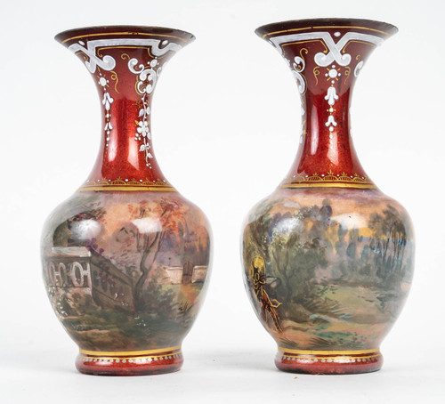 A pair of enamel vases, late 19th century