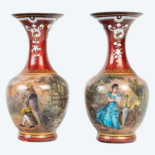 A pair of enamel vases, late 19th century