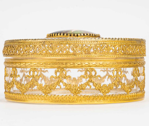 A late 19th century crystal and gilded brass candy box