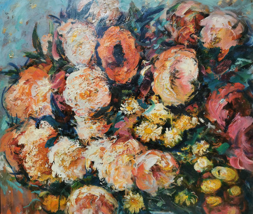 Oil On Paper, Bouquet Of Flowers By Paul Paquereau