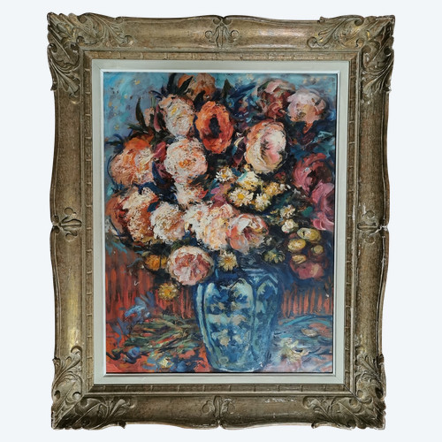 Oil On Paper, Bouquet Of Flowers By Paul Paquereau