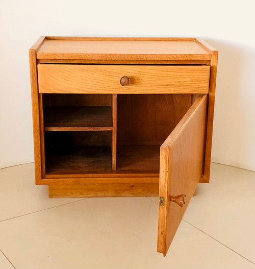 Oak bedside tables (x2); Italy 60s