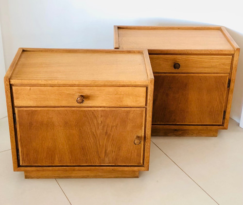 Oak bedside tables (x2); Italy 60s