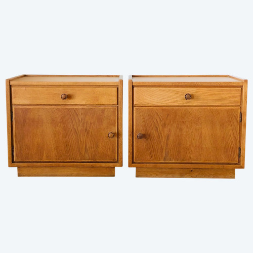 Oak bedside tables (x2); Italy 60s