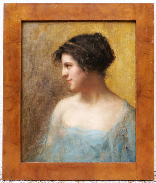 Emmanuel Michel BENNER, known as Many BENNER, Portrait of a brunette woman, in profile, in a blue negligee