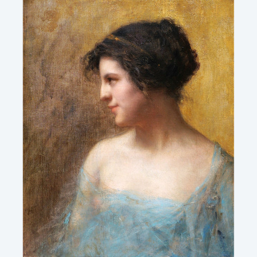 Emmanuel Michel BENNER, known as Many BENNER, Portrait of a brunette woman, in profile, in a blue negligee