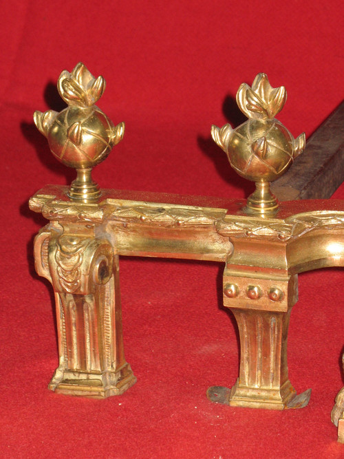 Pair of Louis XVI bronze landier andirons from the early 19th century of rare quality