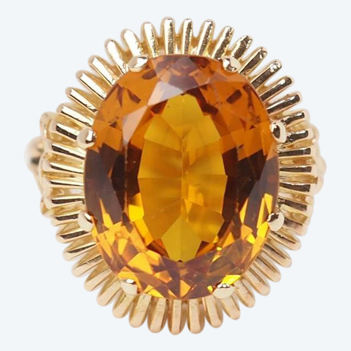 Vintage yellow gold and oval citrine ring