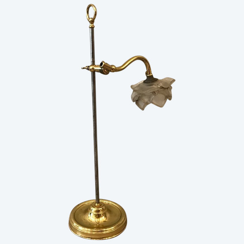 antique iron and polished brass lamp from the 19th century