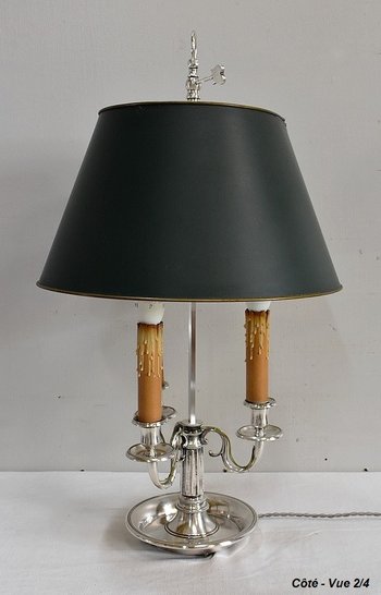  Importante Lampe Bouillotte en Métal Argenté, goût Louis XVI – Fin XIXe 