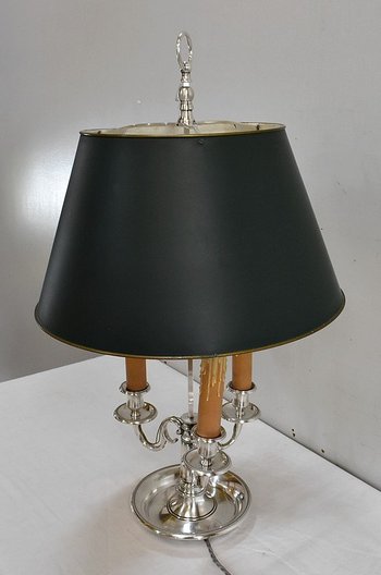  Importante Lampe Bouillotte en Métal Argenté, goût Louis XVI – Fin XIXe 