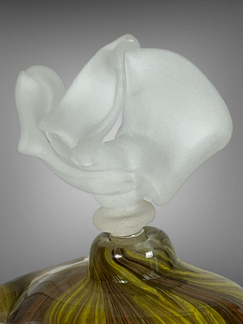 BLOWN GLASS VASE SIGNED "PATRICK LEPAGE" FROSTED GLASS STOPPER 28 CM HIGH