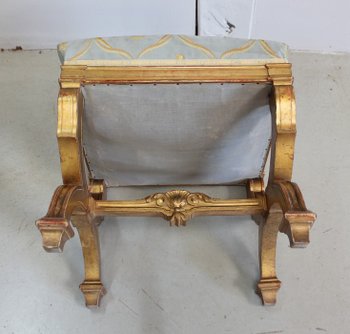  Small Square Stool in Golden Wood - Late 19th Century