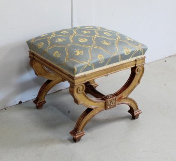  Small Square Stool in Golden Wood - Late 19th Century