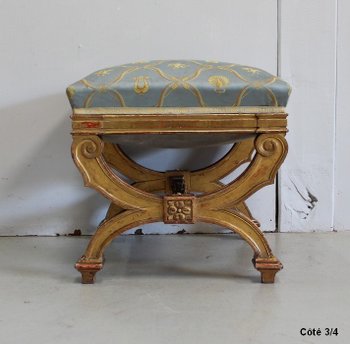  Small Square Stool in Golden Wood - Late 19th Century