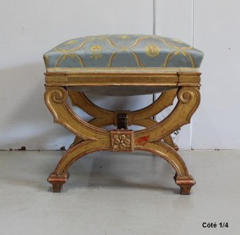  Small Square Stool in Golden Wood - Late 19th Century