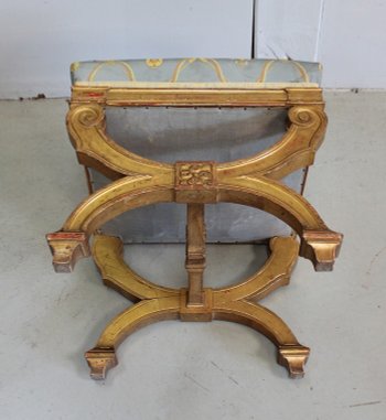  Small Square Stool in Golden Wood - Late 19th Century