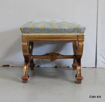  Small Square Stool in Golden Wood - Late 19th Century