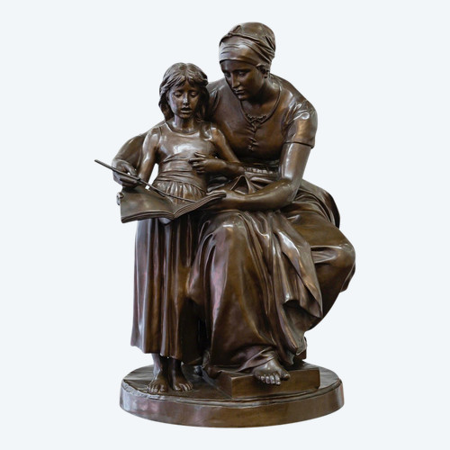 Bronze Group , Maternelle Education By Eugene Delaplanche (1836-1891)