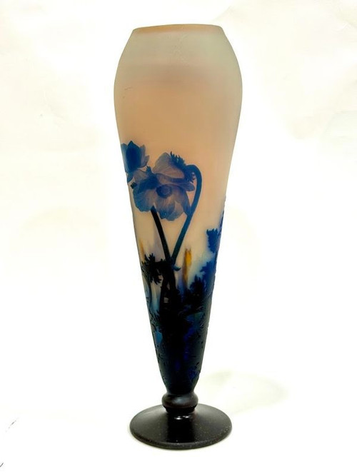 Muller Frères Lunéville Large "Blue Anemones" Vase