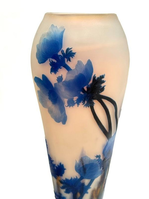 Muller Frères Lunéville Large "Blue Anemones" Vase