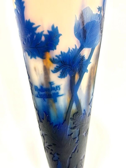 Muller Frères Lunéville Large "Blue Anemones" Vase