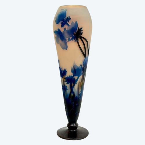 Muller Frères Lunéville Large "Blue Anemones" Vase