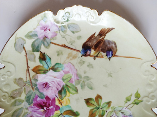 Limoges Hand Painted Porcelain Dish Roses And Birds