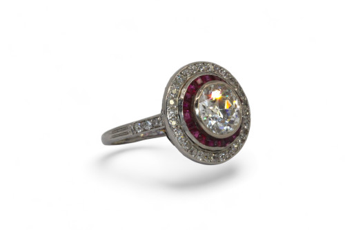 Bague Art-Déco Diamant Rubis calibrés