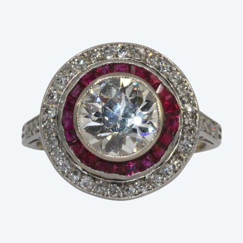 Bague Art-Déco Diamant Rubis calibrés