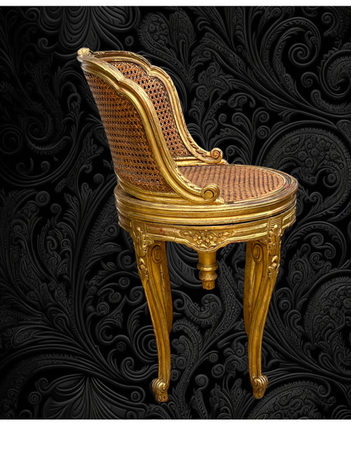 SEDIA SWIVEL A BRACCIO IN LEGNO CORNICIATO E CANNELLA DEL XIX SECOLO IN STILE LOUIS XV