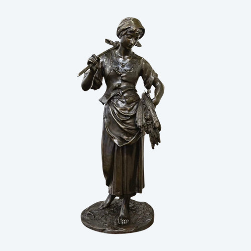 Scultura - La Glaneuse , Eugène - Antoine François Aizelin (1821-1902) - Bronzo