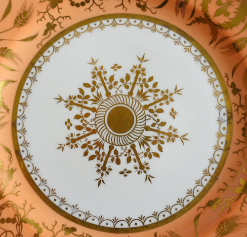 Manufacture Spode: pair of tangerine & gold porcelain cake plates - 19th century circa 1820