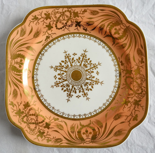 Manufacture Spode: pair of tangerine & gold porcelain cake plates - 19th century circa 1820