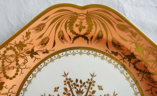 Manufacture Spode: pair of tangerine & gold porcelain cake plates - 19th century circa 1820