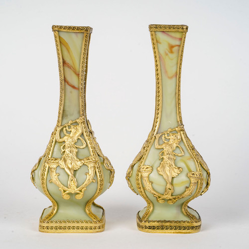 A Pair Of Small Pate De Verre Vases Fin XIXè Siècle