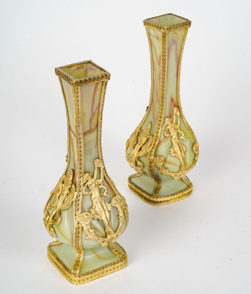 A Pair Of Small Pate De Verre Vases Fin XIXè Siècle