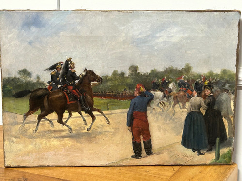 Albert Bligny (1849-1908) Le Défilé Militaire - Huile Sur Toile 