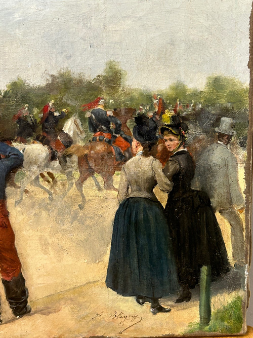 Albert Bligny (1849-1908) Le Défilé Militaire - Huile Sur Toile 