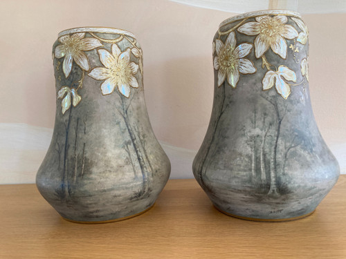 Paire de vases en Céramique, Signé Franz Anton Mehlen, Art Nouveau